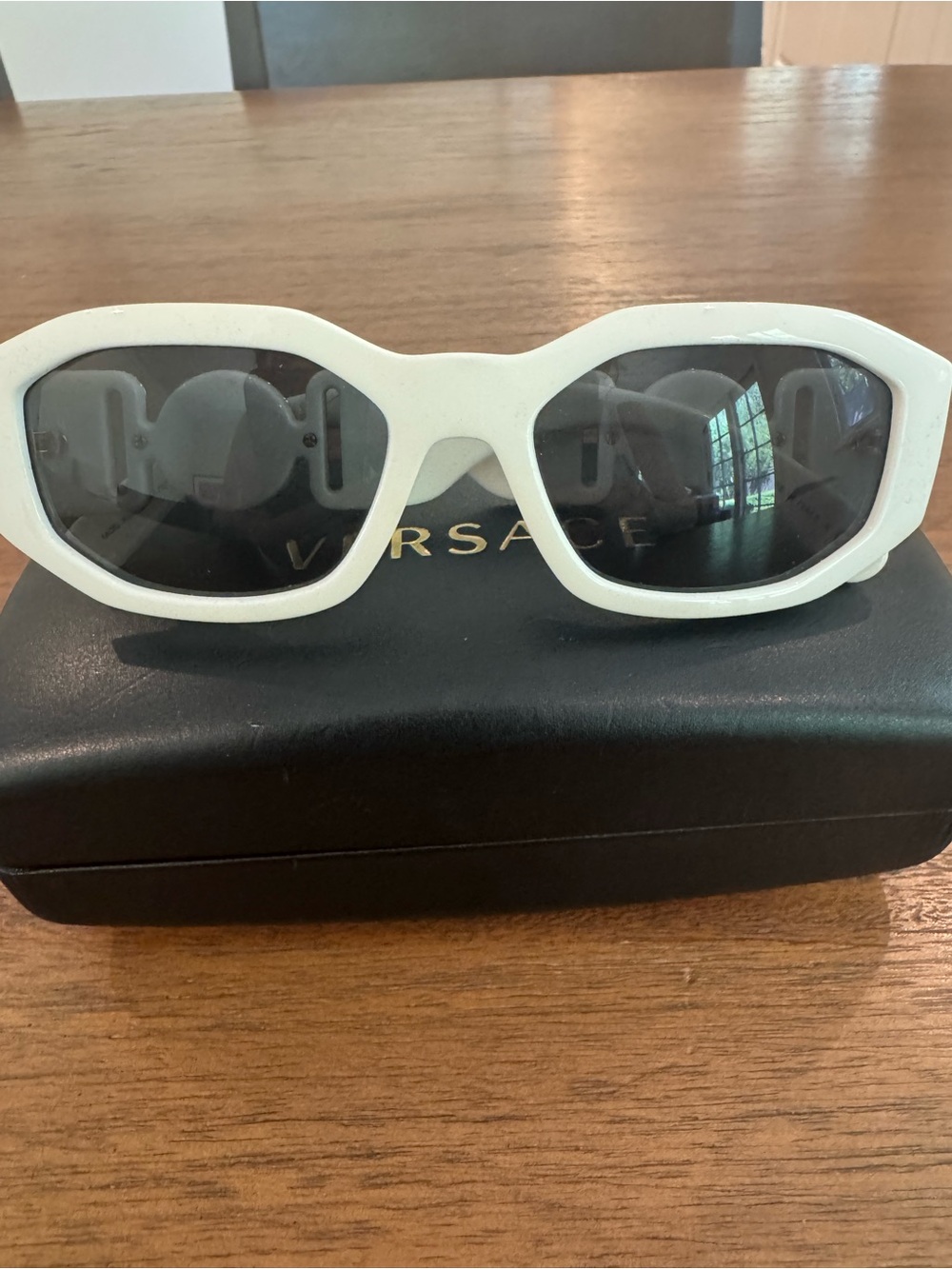 Versace White Frame Black Lens Retro Oval Sunglasses